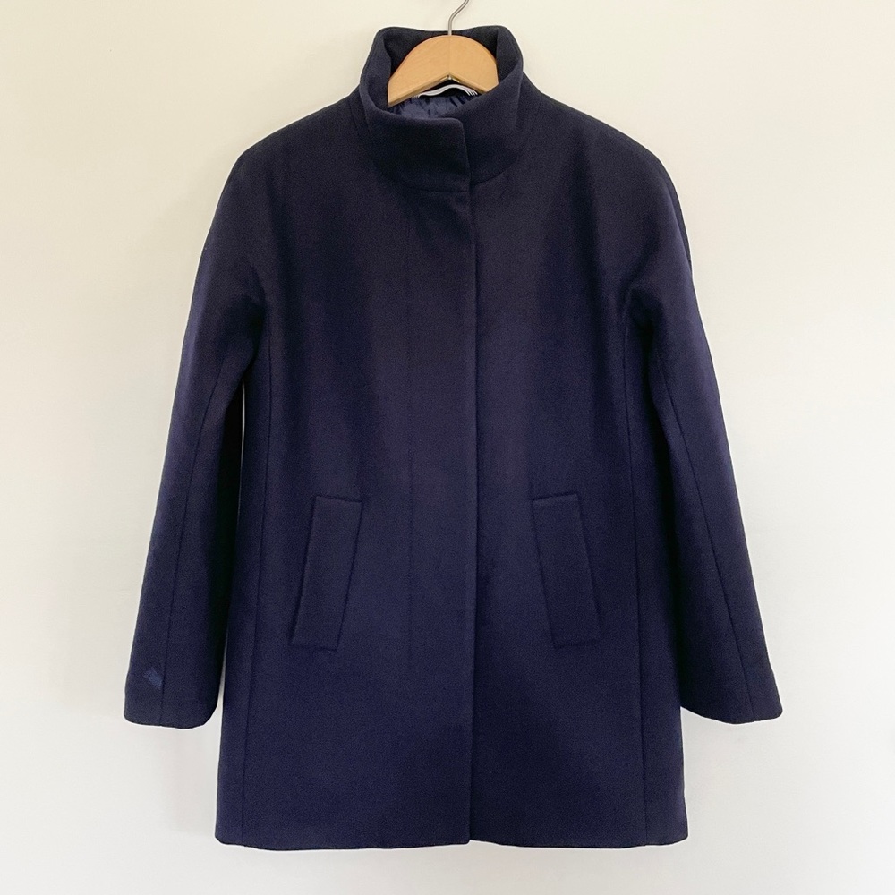 J. Crew Factory Cocoon Wool Coat Navy Blue Button Up Jacket Women’s 2 XS